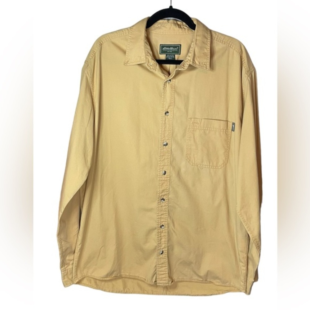 Eddie Bauer Mustard Yellow Long Sleeve Button Up Shirt Size Large Tall